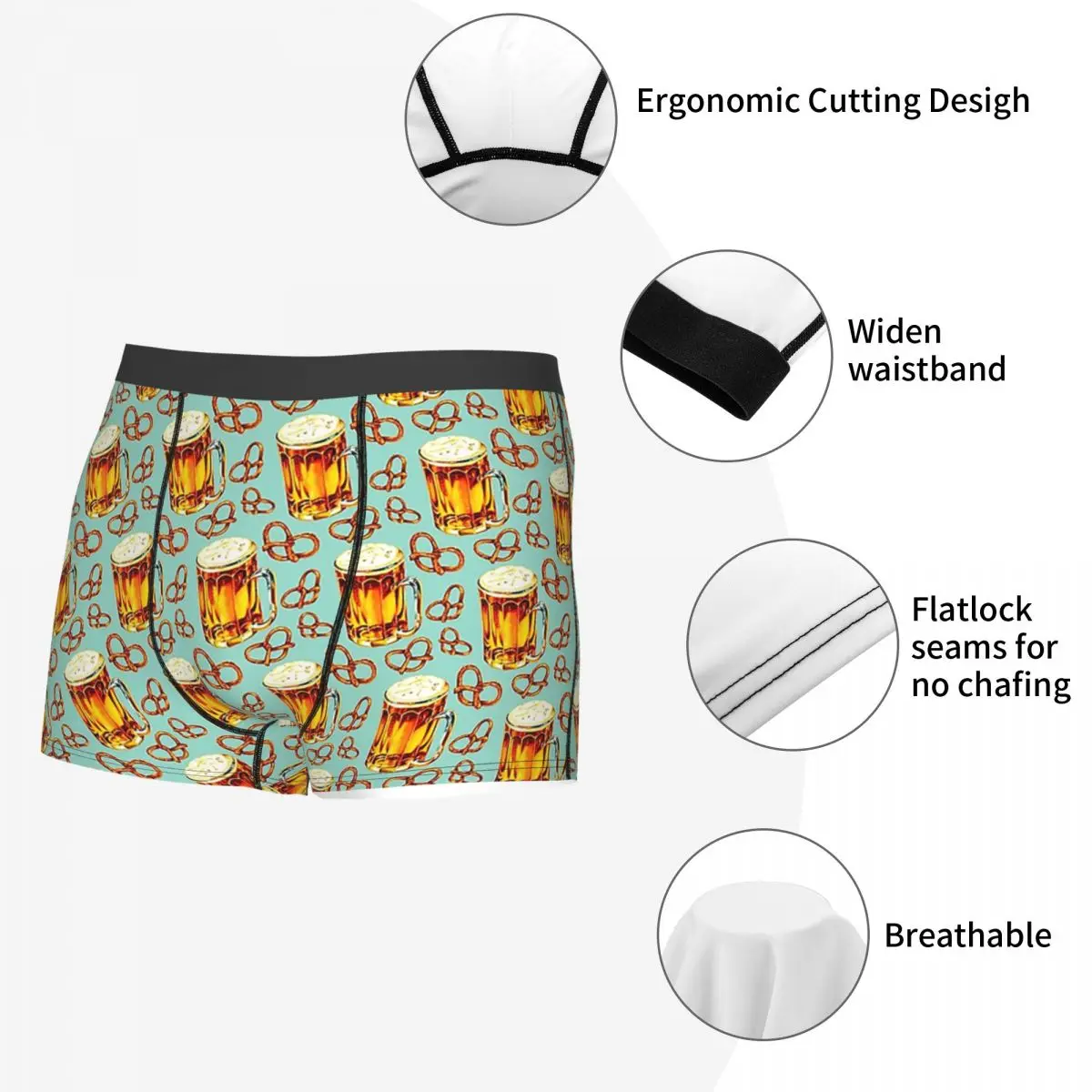 Men Beer Pretzel Pattern Underwear Boys Lover Humor Boxer Briefs Shorts Panties Homme Breathable Underpants