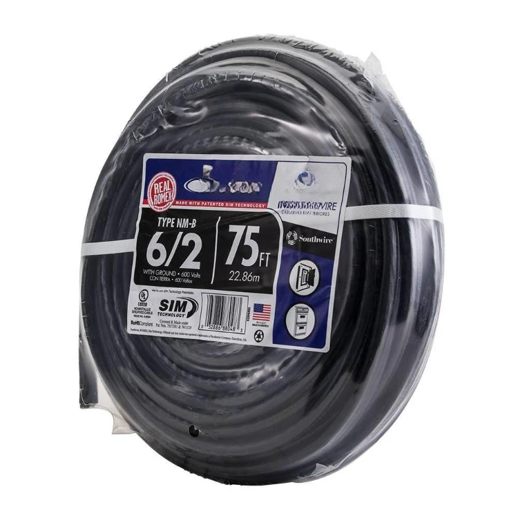 75 ft. 6/2 Stranded Romex SIMpull CU NM-B W/G Wire, Black