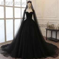 EVON-vestidos de novia de estilo gótico para mujer, traje largo de tul negro, sin tirantes, línea A, encaje, 2024 Vestido de novia de mujer de estilo gótico vestido de novia de TUL negro largo vestido de fiesta de novi