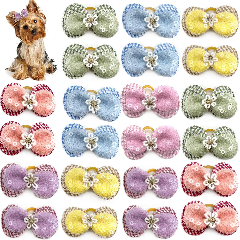 50/100pcs Dog Flower Hair Bows Cat Pet Hair Accessories with Rubber Band Puppy Pet Grooming Accessories with Different Colors