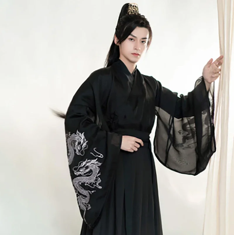 Hanfu Zwarte Sets Mannen Carnaval Halloween Cosplay Kostuum Hanfu Outfit Voor Mannen Grote Maat Plus Size 3XL Hanfu Mannen Oude Chinese