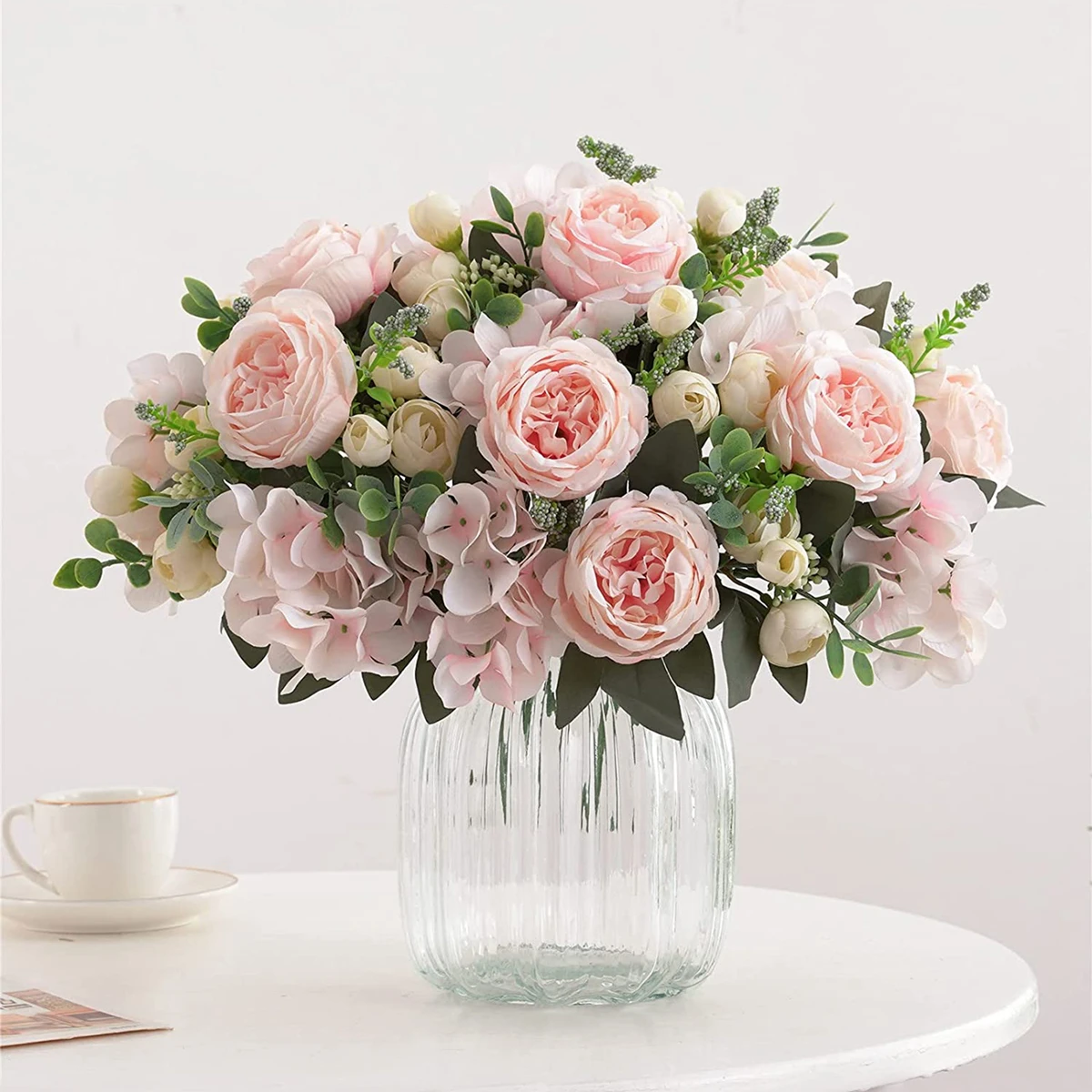 Künstliche Blumen Seiden-Hortensien Pfingstrosen für Außenbereich Garten Hochzeit Brautstrauß Festival Heim Zimmer Vase Party DIY Geschenke Dekoration – Detail 11