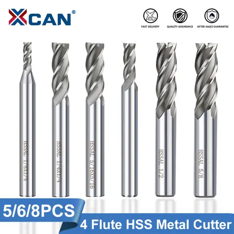 XCAN HSS Milling Cutter Set 4 Flute End Mills 1/16 - 5/8 Straight Shank Drill Bits CNC Router Bit For Metal Woodworking Tools