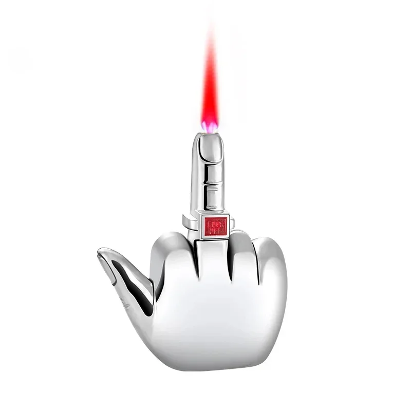 Funny Middle Finger Lighter with Fuk You Voice Windproof Jet Flame Portable Smoking Accessories Refillable Butane Men Gifts