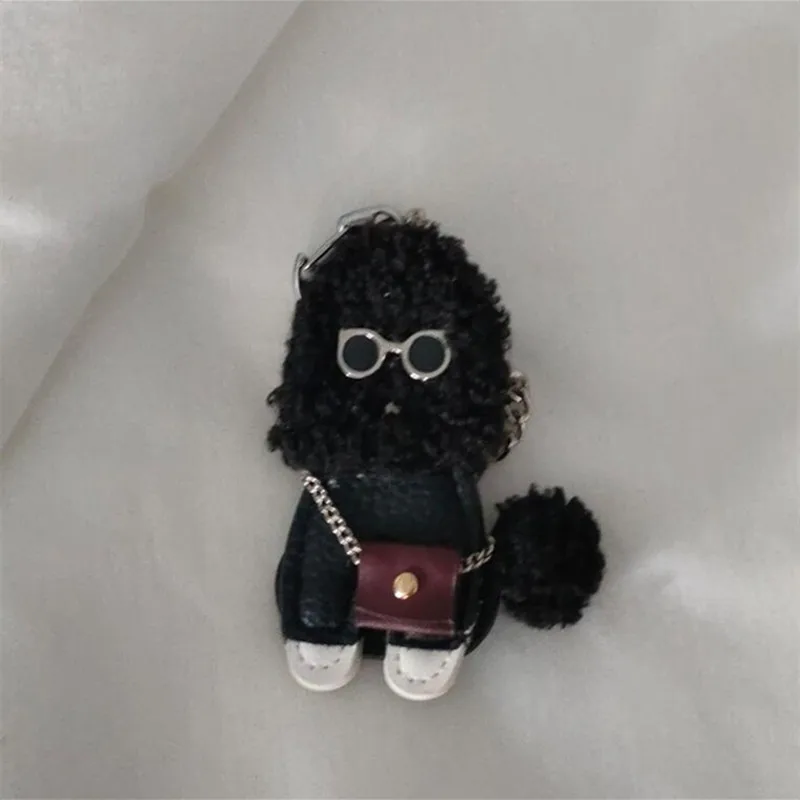 Cute Dog PU Leather Keychain Fashion Women Handbag PU Leather Poodle Keychain Pendant Bag  Men\'s Car Key Ring Key Chain Pendant