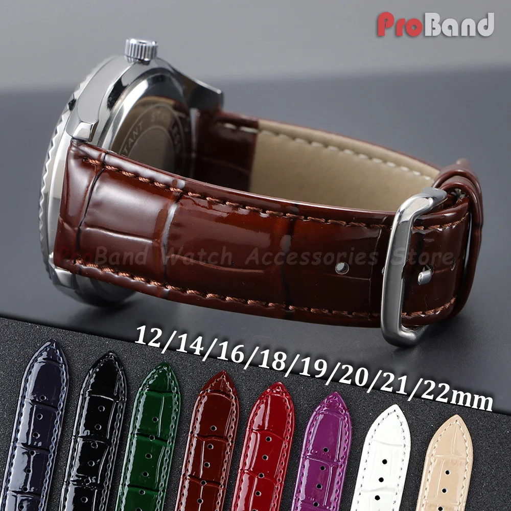

12mm 14mm 16mm 18mm 19mm 20mm 21mm 22mm Shiny Leather Watchband For Universal Men Women Replacement Belt Watch Strap Bracelets