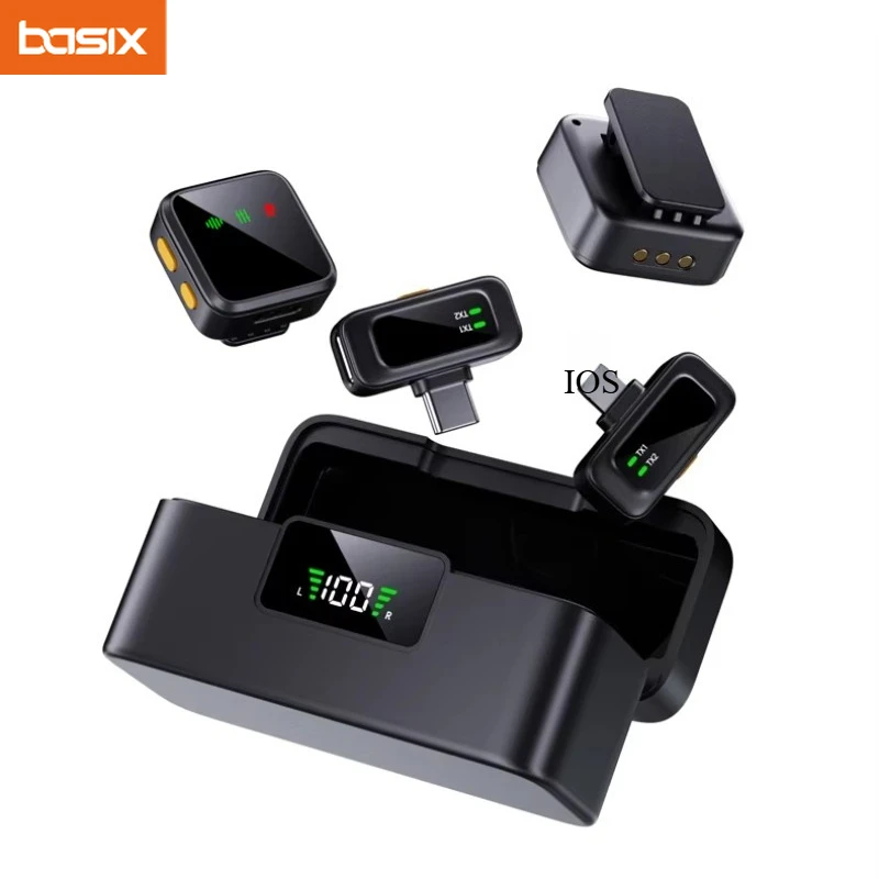 Wireless Lavalier Microphone Set with Charging Case Mini Lapel Mic for Video Recording Android Phone Live Broadcast
