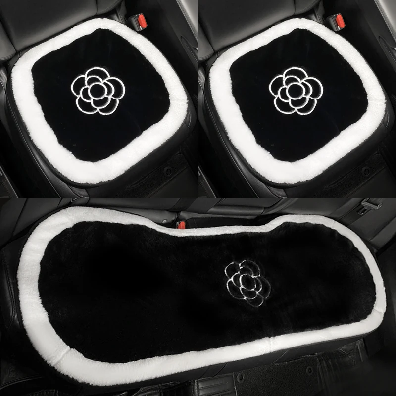 

New Winter Plush Universal Cartoon Ins Fashion Camellia Protective Car Seat Cushion Car Interior Ornaments