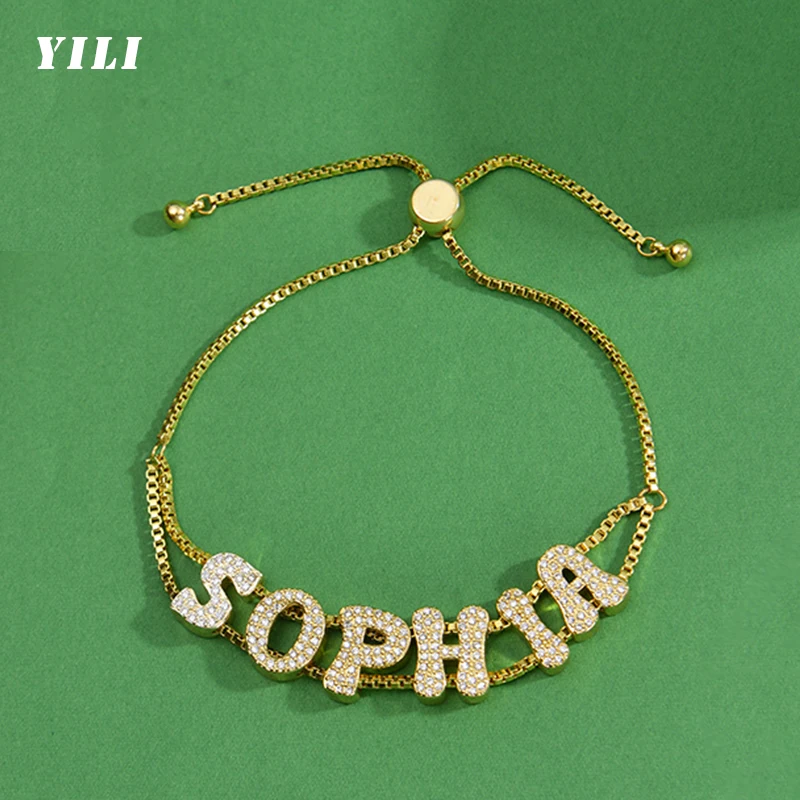 

Sparkling Zircon Custom Name Bracelet 3D Bubble Letter Personalized Name Bracelet DIY 26 Initial Letter Bracelets Jewelry Gift