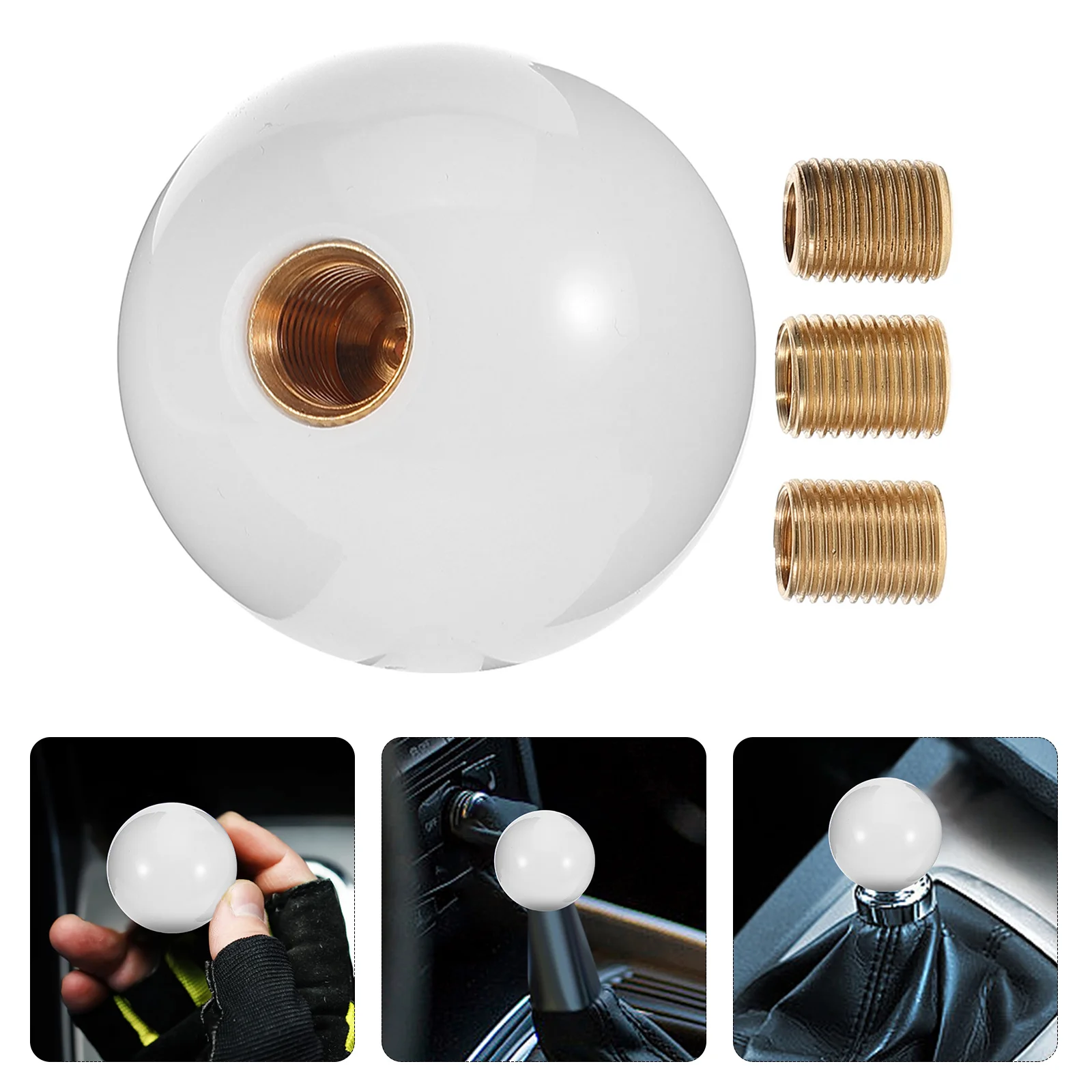 

3Pcs Shift Knob Round Ball Durable Shifter Universal Manual Car Racing Weighted Shift Knob Adapter Carbon Fiber