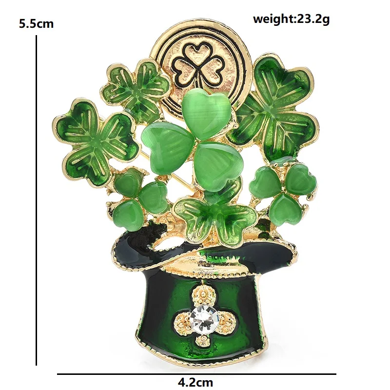 Wuli&baby Opal Shamrock Leaves Brooches For Women Unisex Green Enamel Pot Clover Leaves Plants Party Office Brooch Pins Gifts