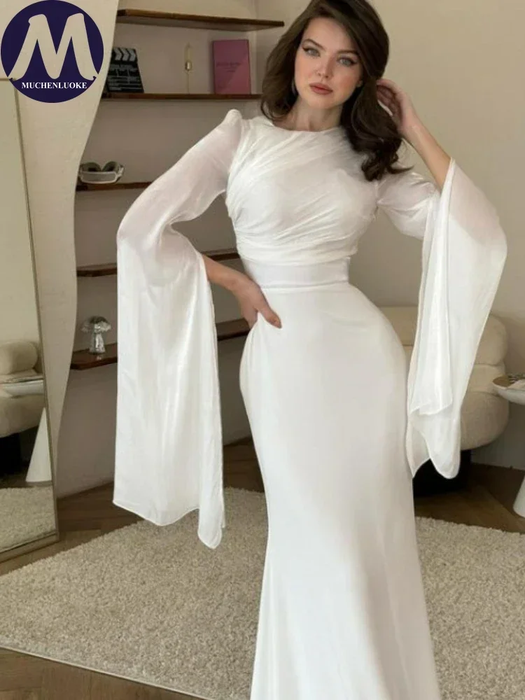 Modische Sommerkleider 2024, neues elegantes Schalkragen, fliegende Ärmel, langes Kleid, modisches Slim-Fit-Party-Abendkleid mit hoher Taille