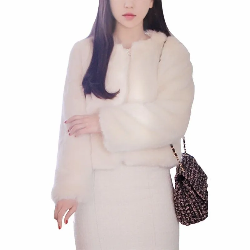 Spring Fashion Faux Fox Fur Coat Women Warm Feather Coats Loose Short Outercoat Lady Party Elegant Outfits Jacket QY3