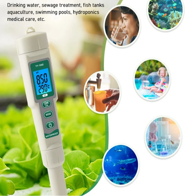 Professional Hydroponic Meter 4 In 1 PH EC TDS TEMP Tester Monitor Long Probes For Nutrient Solutions, Swimming, Aquarium