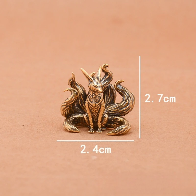 Brass Mythical Fox Statue Seven/Nine Tailed Fox Miniature Figurines Desk Ornament Mini Copper Animal Sculpture Home Decor Crafts
