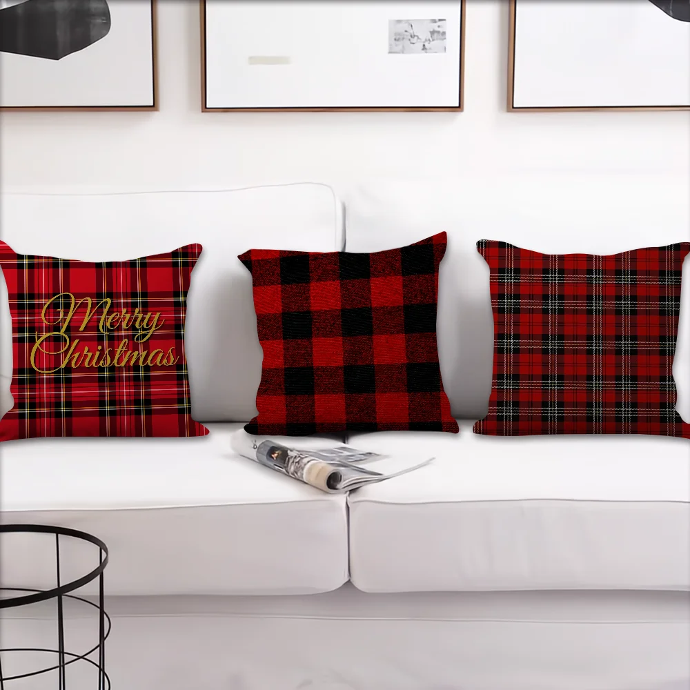 Christmas Red Grid Checkered cushion cover Pillow Cover Decoration Room Home Sofa living Office Car Nordic Simplicity