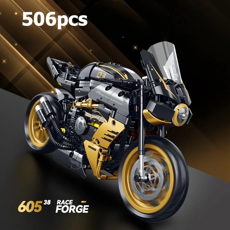 ตัวต่อรถมอเตอร์ไซค์สีดำทอง พรีเมียม 506 ชิ้น ชุดเทคนิค MOC ของขวัญสร้างสรรค์ กล่องสะสม สำหรับผู้ใหญ่และเด็ก
