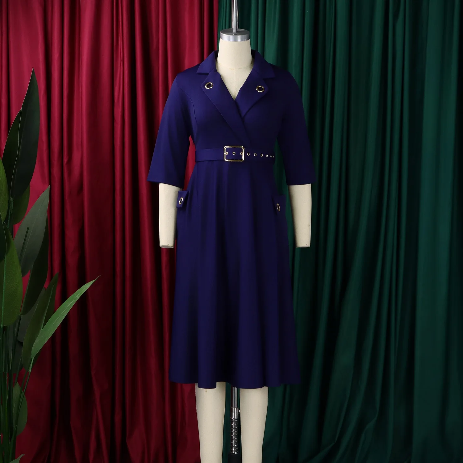 

Элегантное платье с высокой талией и африканским принтом, с воротником-стойкой, больших размеров, модное повседневное платье из смесового полиэстера для женщин