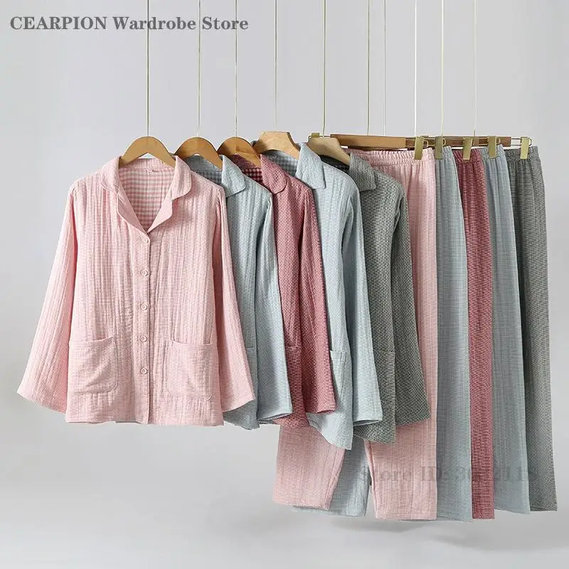 Spring Autumn New Couple's Sleepwear Loungewear High Quality Pure Cotton Pajama Set Loose Casual Home Clothes Long Sleeve Pijama