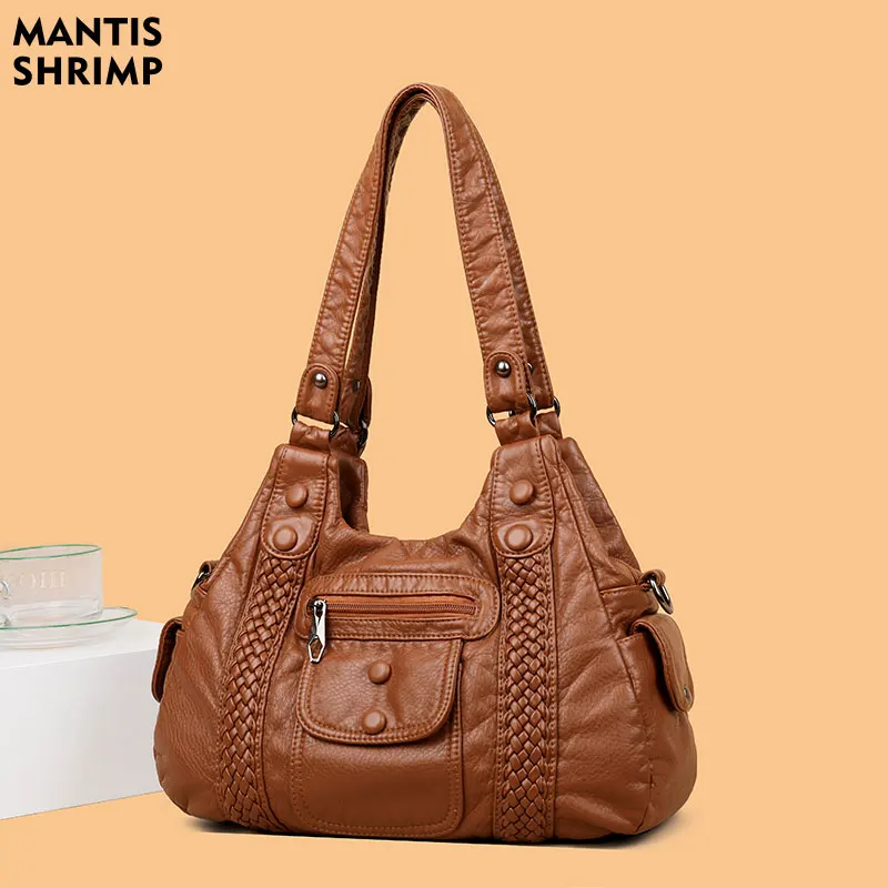 

Women Bag Vintage Shoulder Bag PU Leather Crossbody Bag Soft Women Hobos Multi-pockets Messenger Bag Designer Bag Lady Handbag