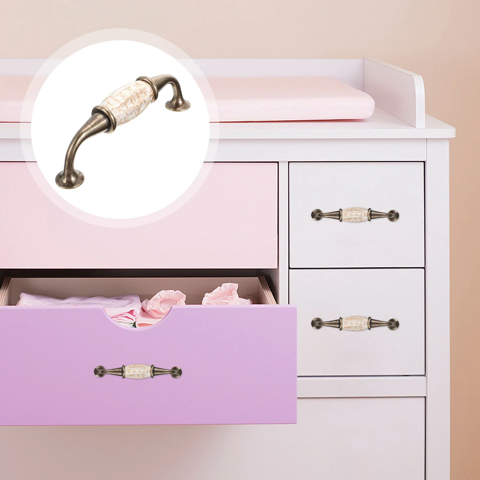 

4Pcs European Style Marble Printing Pull Handles Cabinet Cupboard Wardrobe Door Ceramic Zinc Alloy Furniture Hardware Durable