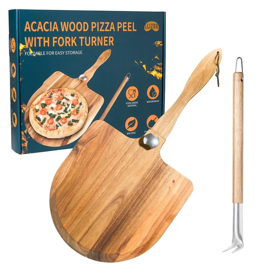

Wood Pizza Peel amp Wooden Paddle Set Folding Handle Pizza Board with 18 Turning Fork, Pizza Oven Tools amp Accessories for Home