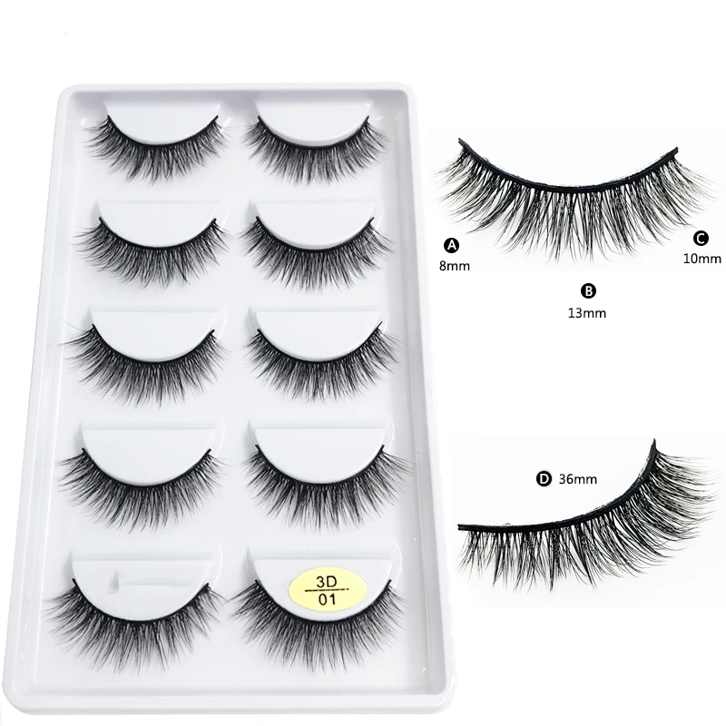 5 pairs/Tray Premium Cotton Black Band natural warping 3D effect Faux Silk Hair false eyelashes extention with Support custom