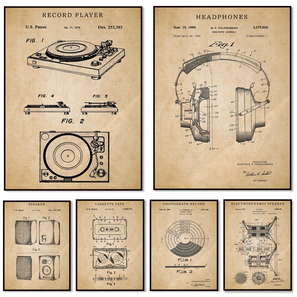 

DJ Audio Patent Prints, Music Room Wall Art Vintage Poster Decor Gifts