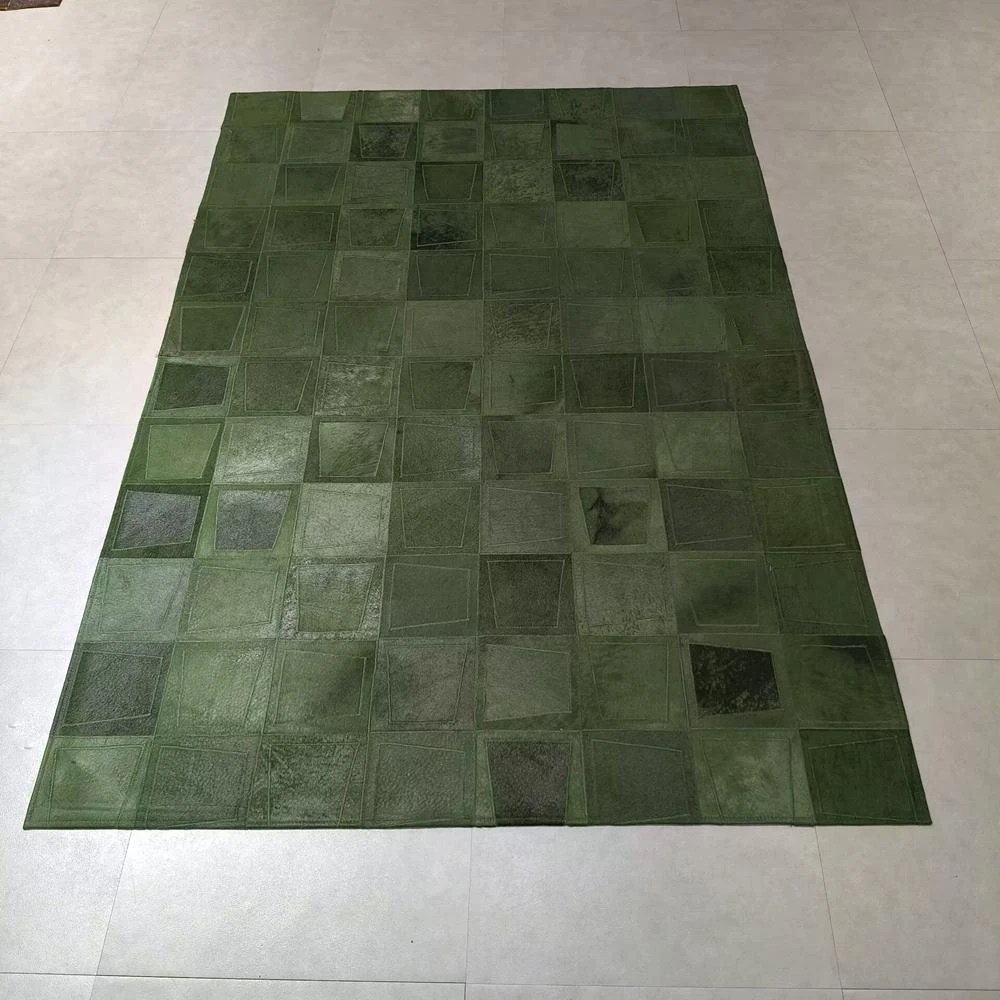 Dark Green Color Handmade Real Cow Hide Carpet Living Room Simple High-end Solid Color Large Rug for Bedroom Decor Home Rug