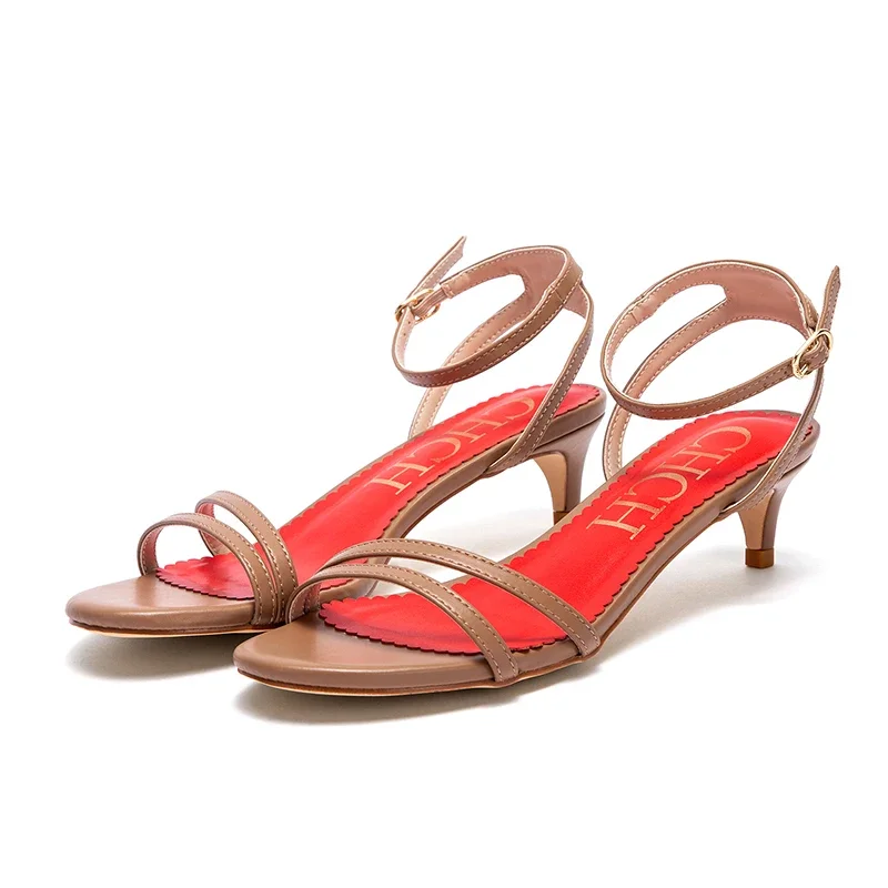 أحذية نسائية أسود 3 سنتيمتر كعب صنادل عالية الصيف السباغيتي الأشرطة صندل كاجوال ماركة أحذية امرأة 2025 جديد