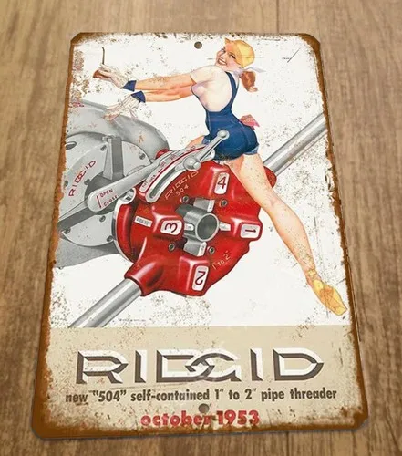 RIGID New 504 Pipe Threader October 1953 Vintage Look  Metal Wall Sign
