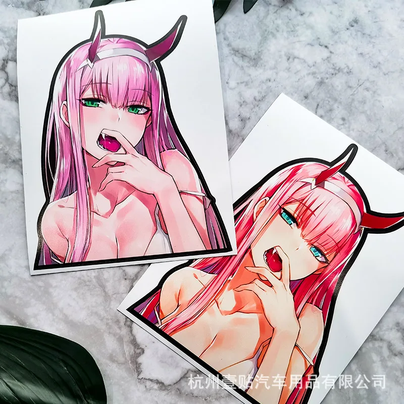 Zero Two-pegatinas para cubrir el tanque de combustible del coche, pegatinas para cubrir el cuerpo, arañazos, ojos sexys, Hiro, Ichigo, Goro, Miku, Zorome, Kokoro, Mit