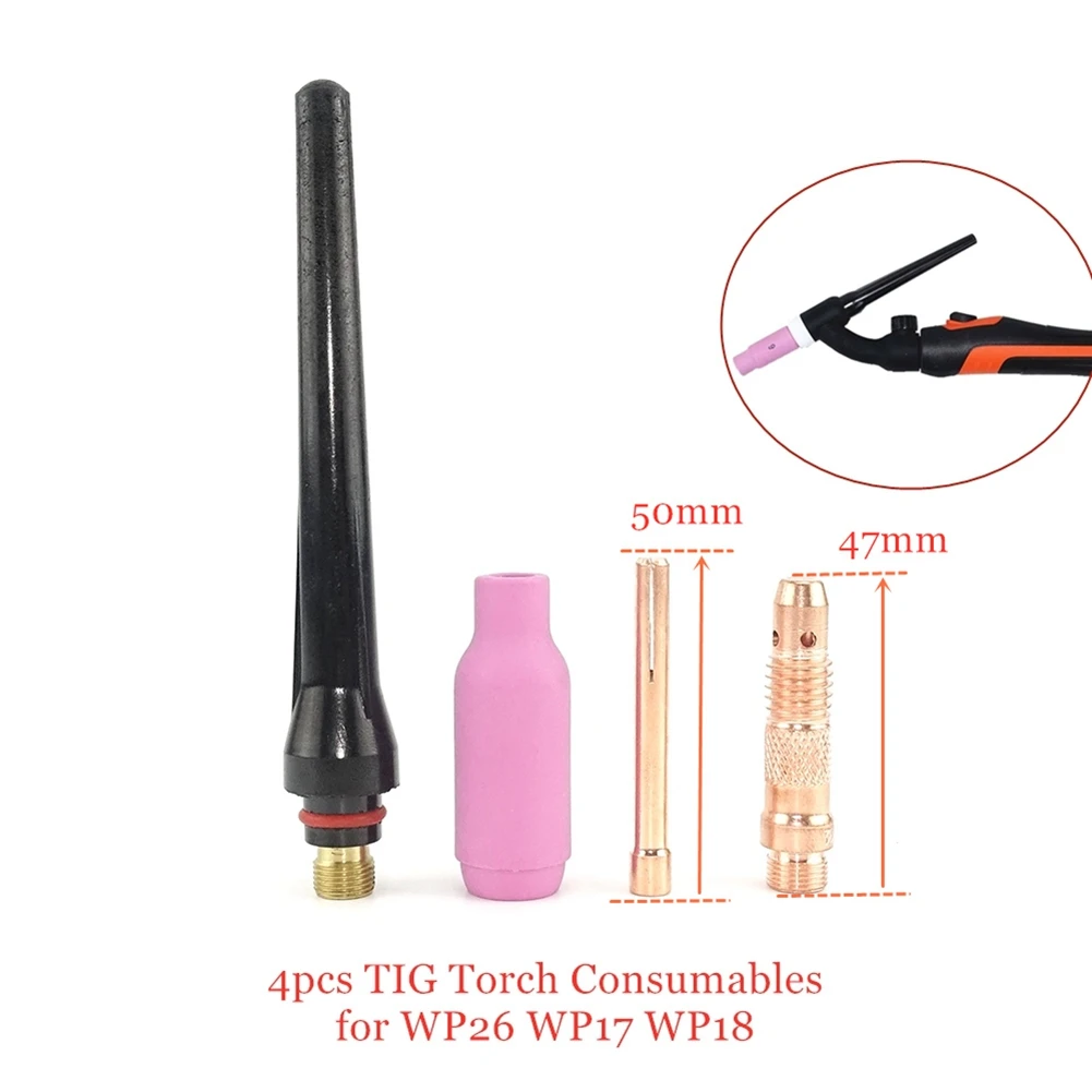 タングステン電極ノズル付きカップキャップ,消耗品,WP26, WP17, WP18, 4個