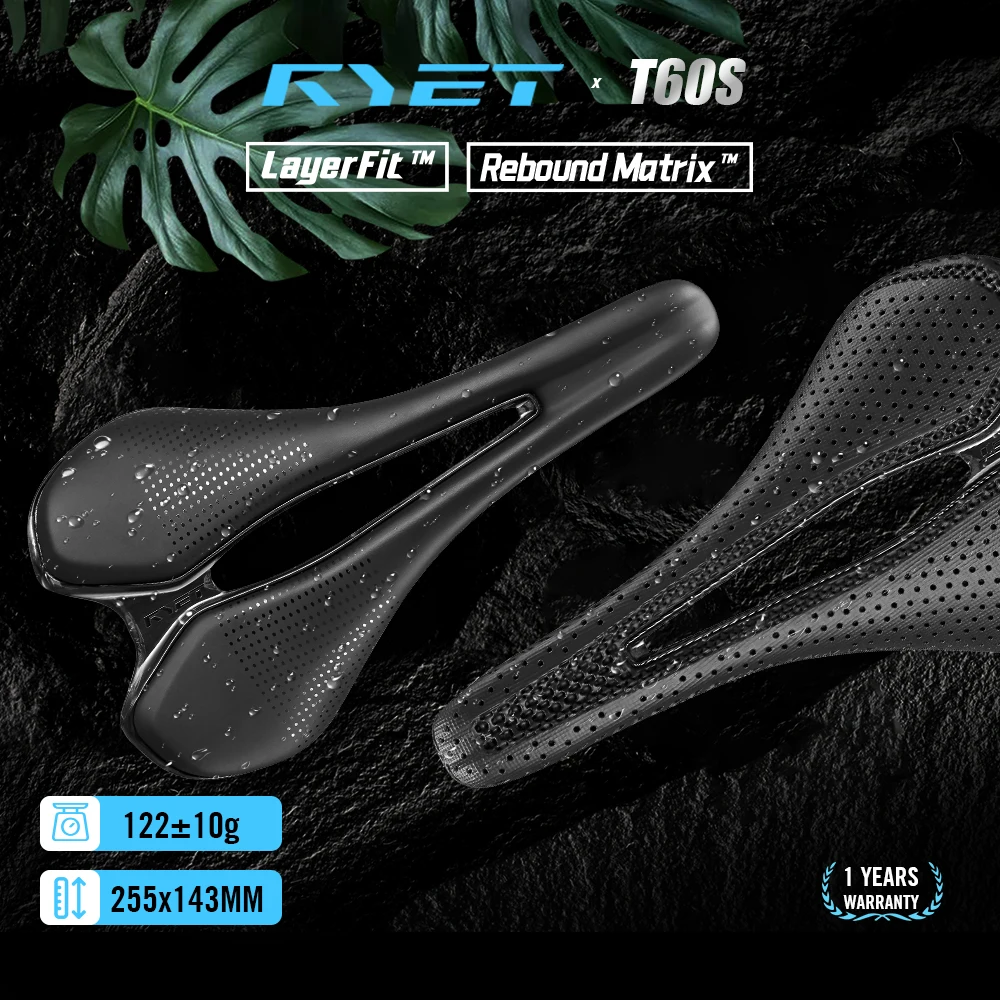

RYET 122g 12K Carbon Saddle 3D Printed Top 7x9mm Oval RailsUltra Light Racing Bicycle Seat for Triathlon/Road/MTB/Gravel Racing