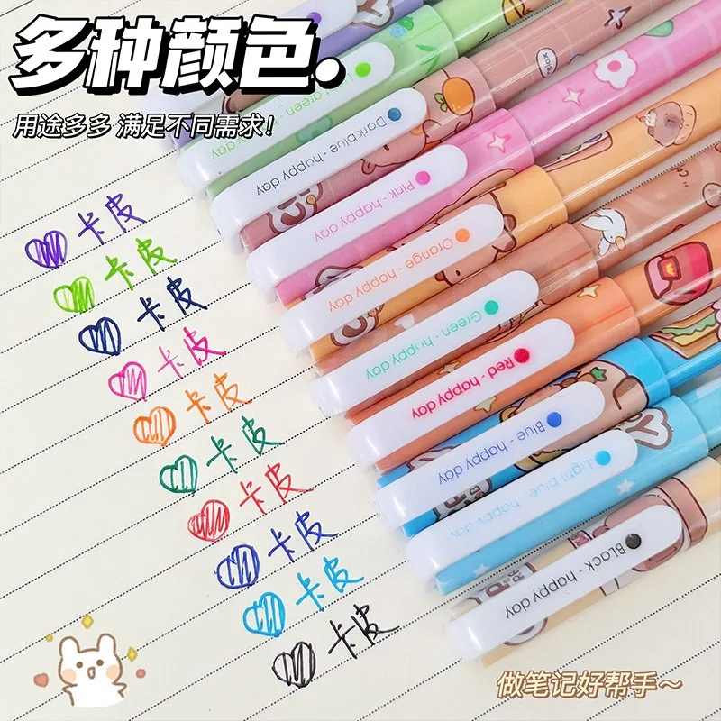 

10Pcs/Set Cute Color Pen Capybara Colored Gel Pen Cartoon 0.5mm pens for school Kawaii Korean Stationary Children's Day Gift
