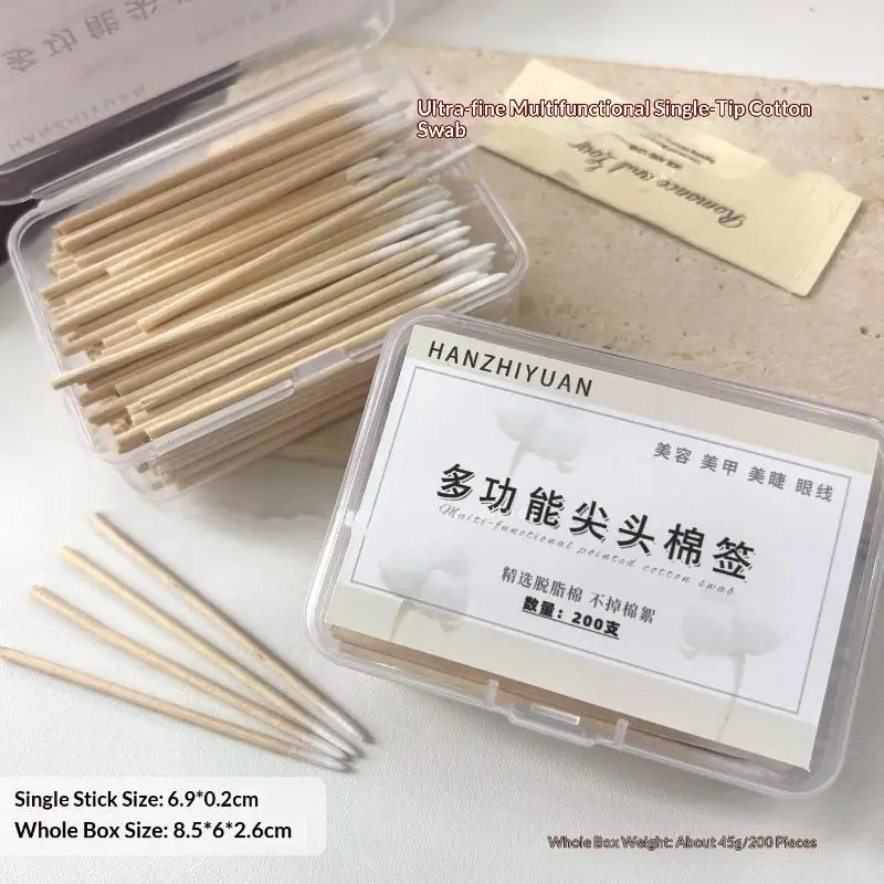 Disposable Nail Polish Remover Cotton Sticks 200Pcs Lint Free Wooden Tip for Professional Manicure Use