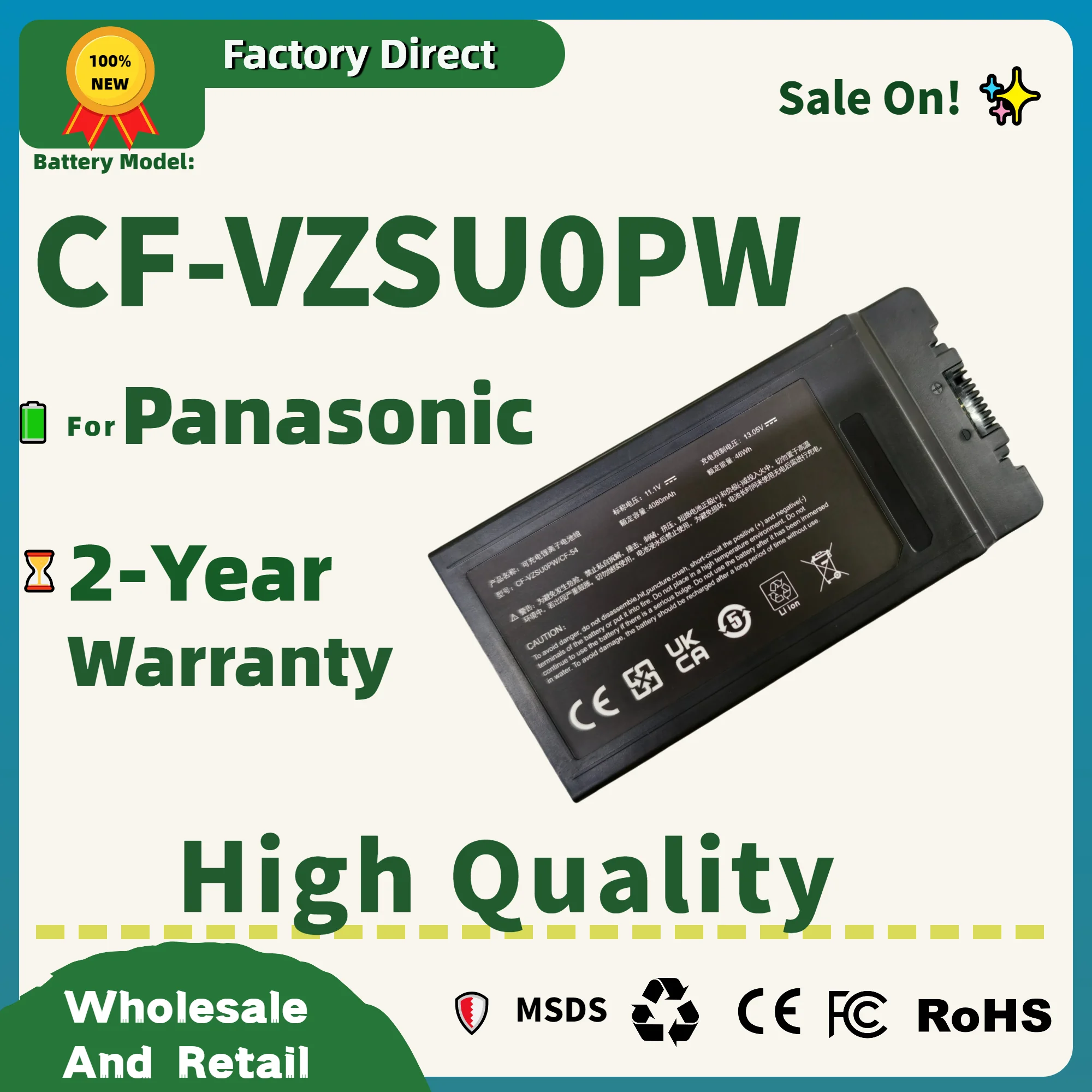 

Factory Direct! CF-VZSU0PW Laptop Battery For Panasonic CF-54 CF-54F0961NE CF-VZSU0LW CF-VZSU0PR CF-VZSU0GW +2Y Warranty