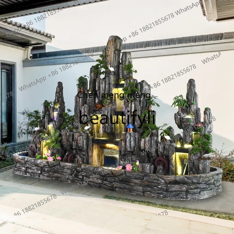 D178  flowing water fountain, alpine feng shui wheel, generating wealth circulation water feature, garden landscaping ornament