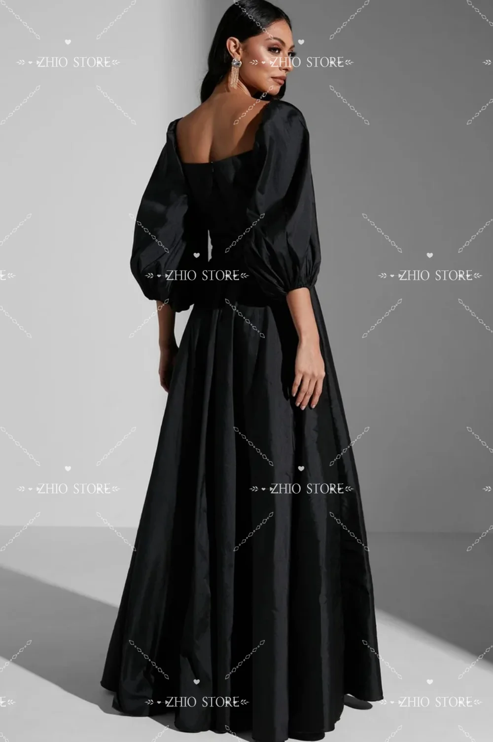 ZHIO Fashion Black Taffeta A Line Evening Dresses V-Neck Zipper Back Vestidos De Novia Customized Banquet Bridal Gown 2026