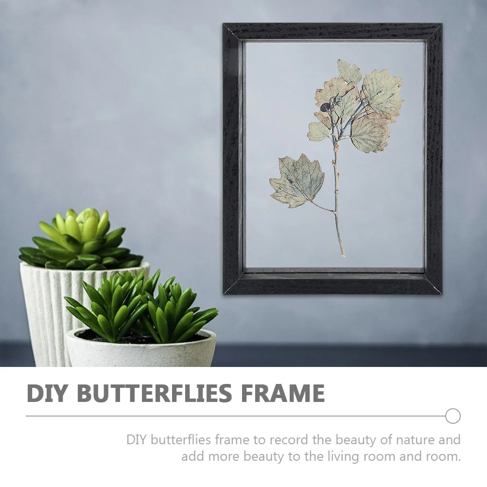 علبة عرض صندوق عينة النبات حامل إطار DIY صورة مزدوجة الجوانب زهور مجففة لسطح المكتب باللون الأسود