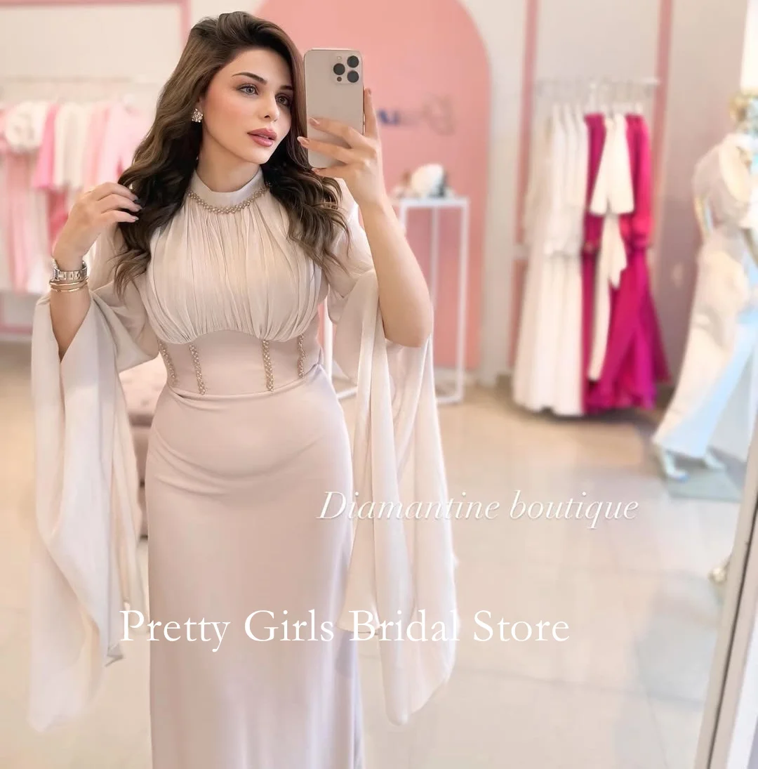 Personalizado alta pescoço formal vestidos de casamento mangas sino chiffon sereia até o chão clássico elegante vestidos de noiva festa feminina