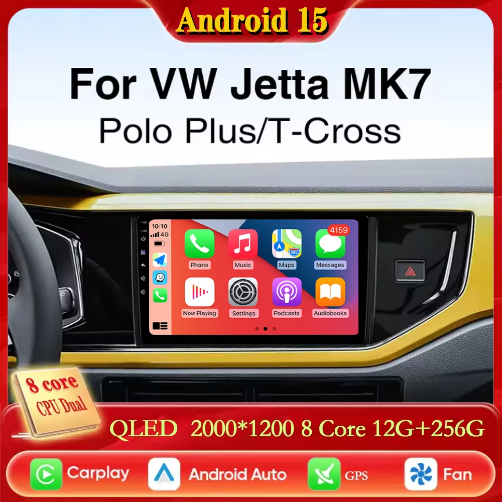 Para Volkswagen VW Polo Plus Jetta MK7 T6 Passat B8 T ROC Cross MQB CarPlay Auto Android 15 2K QLED Radio de coche vídeo Multimedia Pl