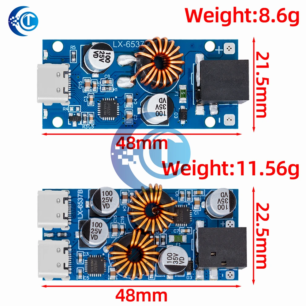 QC3.0  QC2.0 Dual USB Type-C Mobile Phone Quick Charge Adapter – DC7.1V-32V 3A 30W Step-Down Module Compatible