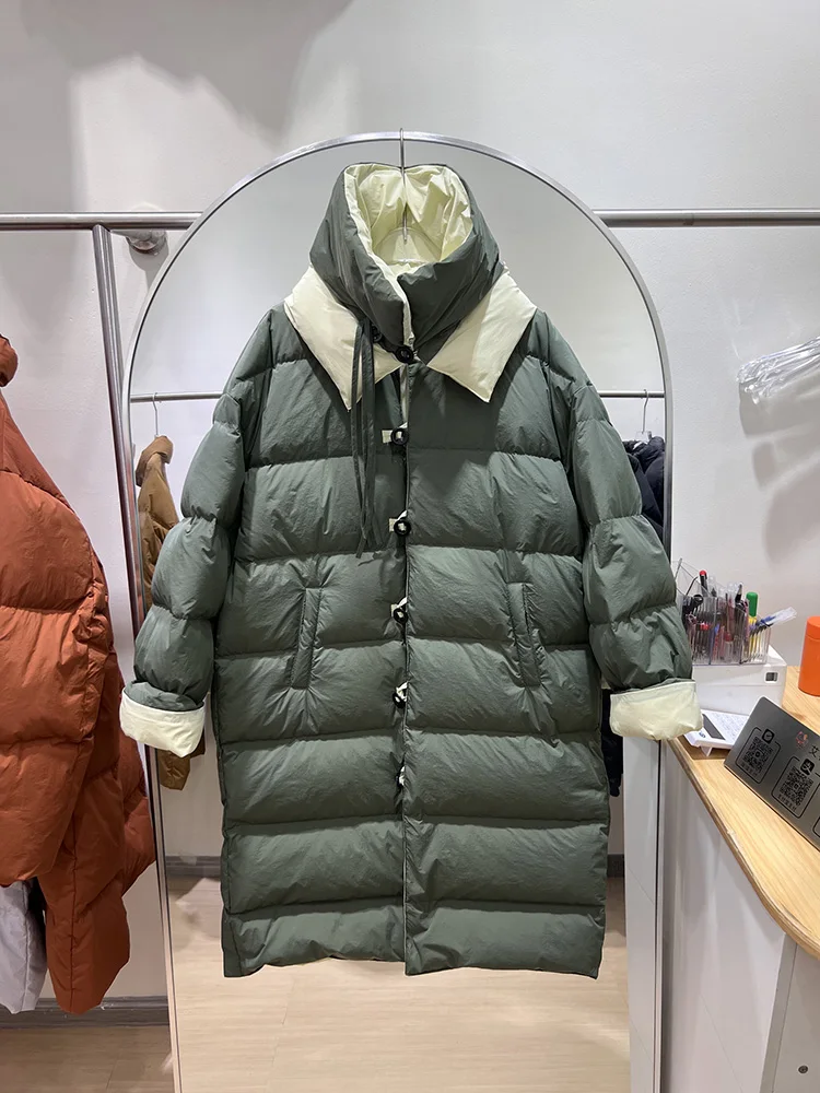 Versione coreana design alla moda versatile double-face piumino d'anatra bianca tendenza 2025 nuovo piumino di media lunghezza da donna