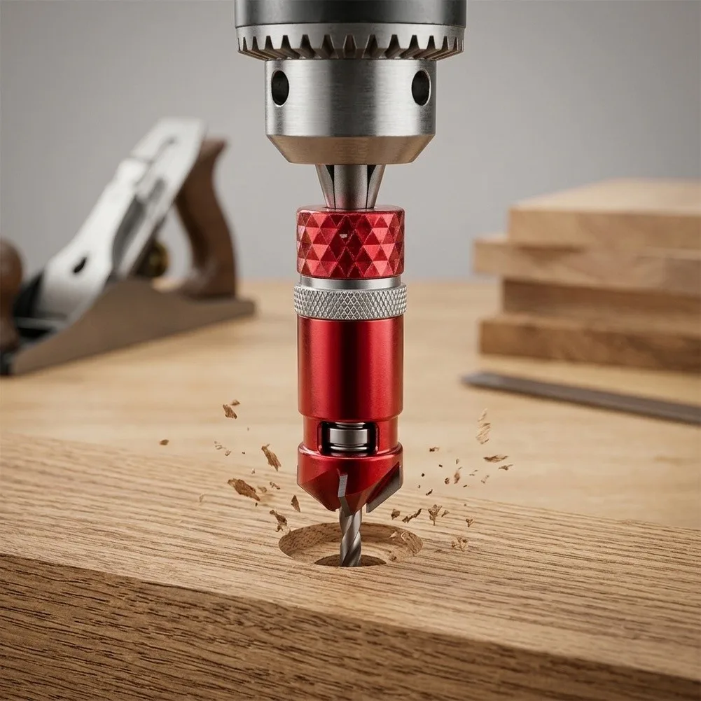 Semi-Auto Countersink Drill Bit for Accurate Screw Seating in Wood Projects 6.35mm Hex Shank 5 to 35mm Depth Adjustment Range