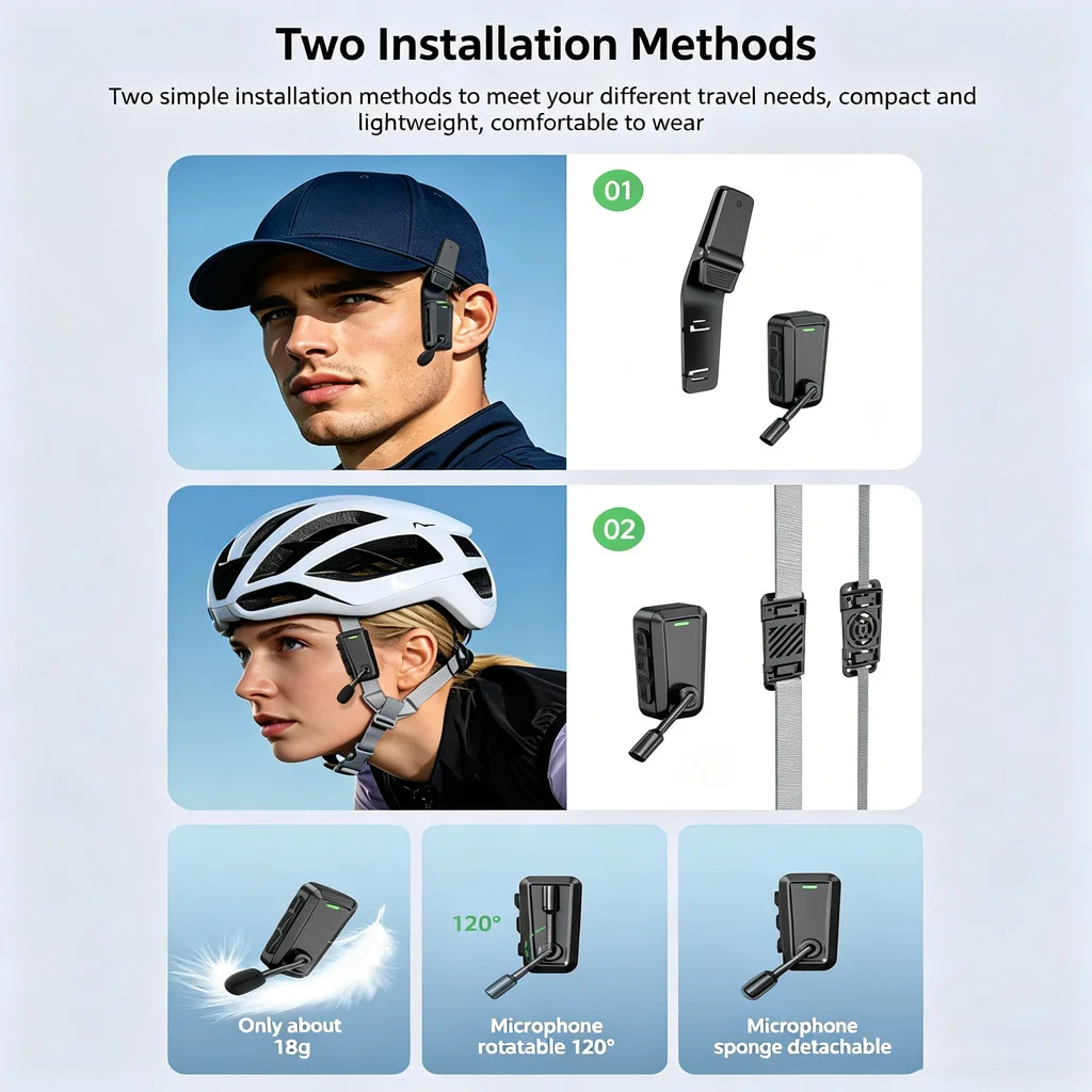 230mAh Helmet Intercom Wireless Bluetooth Earphones Music Sharing Outdoor Headset for Cycling Mountain Bike Ski Climbing Riders