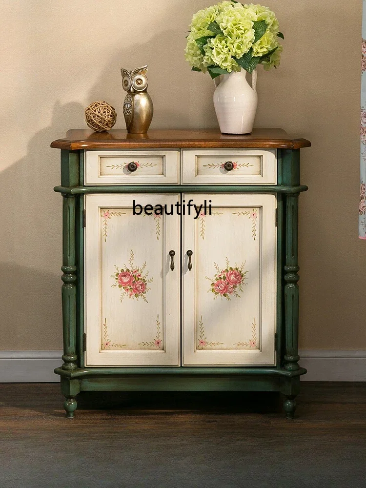 xxAmerican Idyllic and Retro Furniture Storage Ultra-Thin Painted Hand Painted Hallway Shoe Cabinet