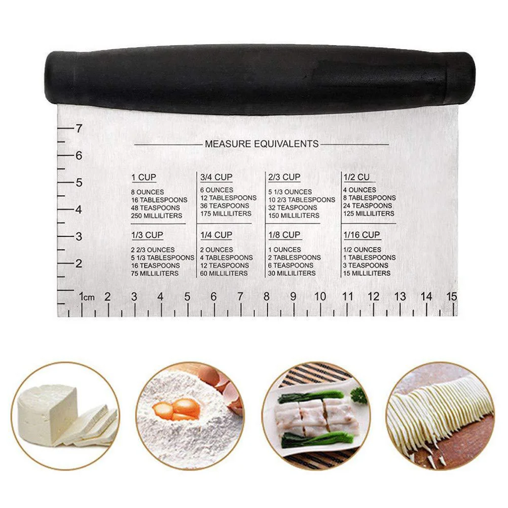 

2Pcs Stainless Steel Dough Chopper with Scale Non-Slip Handle Pastry Scraper for Baking Bbq Grill Dough Cutter