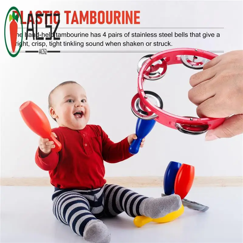 AC52-20Pcs Plastic Tambourine Musical Instruments For MINI Handheld Tambourines Percussion Rhythm Party Musical Instruments
