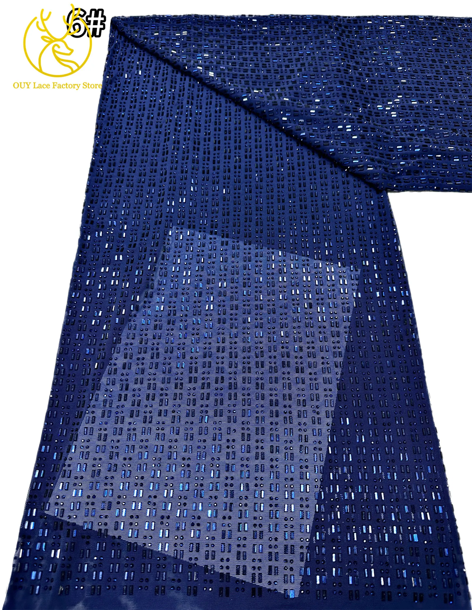 Königsblauer Österreichischer Glasdiamant-Stretch-Spitzenstoff Königlicher Luxus Französischer Tüll Afrikanischer Spitzenstoff für Brautkleider – Detail 15